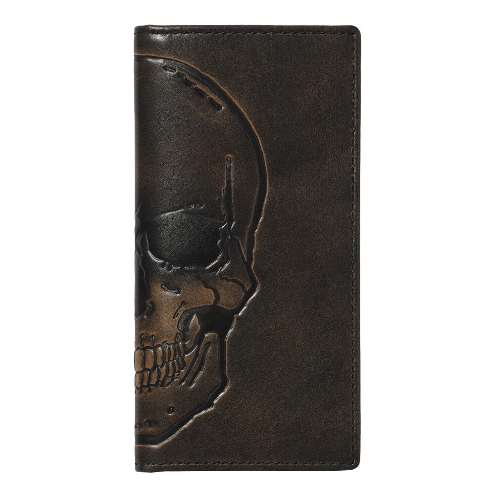 1551 Skull Long Bifold Wallet  Full Grain Cowhide Leather Biker Wallet